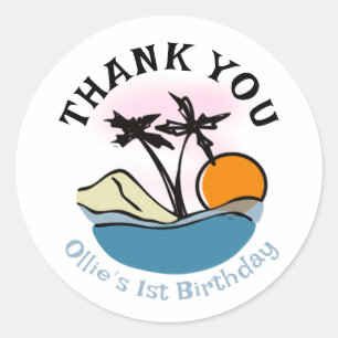 Beach Surfing First Birthday  Classic Round Sticker