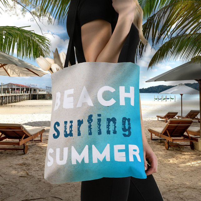 Beach Surfing Summer Typography Sand Ocean Tote Bag (Creator Uploaded)