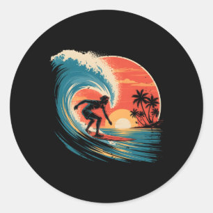 Beach Surfing Surfboard Vintage Retro Surfboarder Classic Round Sticker