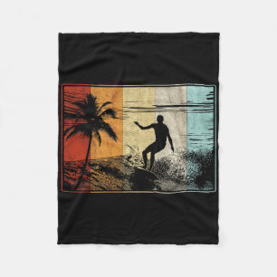 Beach Surfing Surfboard Vintage Retro Surfboarder  Fleece Blanket