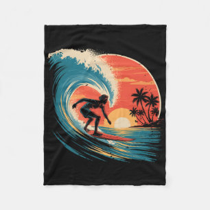 Beach Surfing Surfboard Vintage Retro Surfboarder  Fleece Blanket