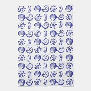 Beach symbols tea towel
