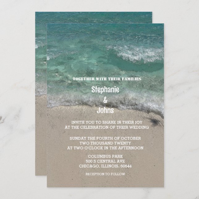 Beach Teal Blue Green Artsy Abstract Cool Wedding Invitation (Front/Back)