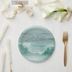 Beach Teal White Nautical Ocean Waves Paper Plate