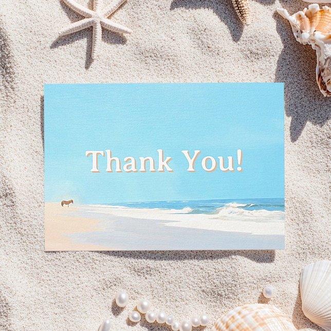 Beach Thank You Card Seascape  (Thank You Card Beach Seascape Art with Wild Horse)