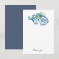 Beach Thank You Cards Blue Watercolor Octopus