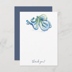 Beach Thank You Cards Blue Watercolor Octopus