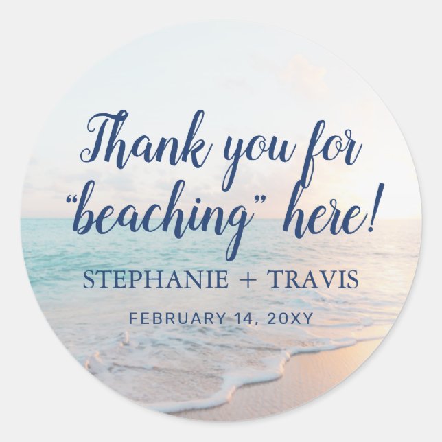 Beach Thank You Personalised Wedding Favour Classic Round Sticker (Front)