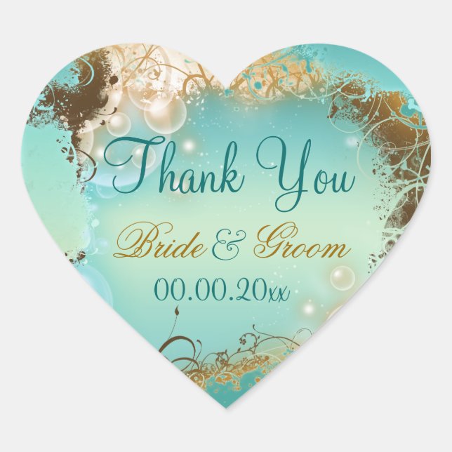 Beach "thank you" wedding aqua white heart sticker (Front)