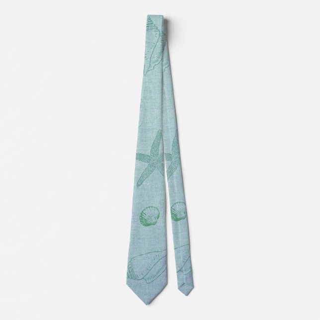 Beach Theme Aqua Linen Look Neck Tie (Front)