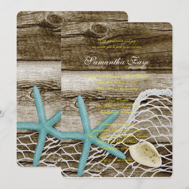 BEACH THEME B'NOT B'NAI BAR BAT MITZVAH INVITATION (Front/Back)
