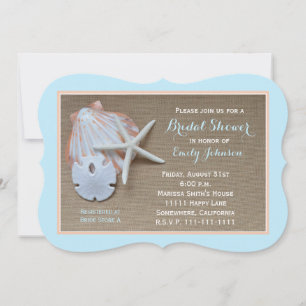 Beach Theme Bridal Shower Invitation Burlap Look