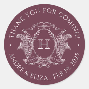 Beach Theme Burgundy Monogram Wedding Sticker