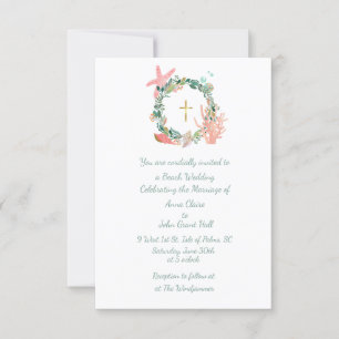 Beach theme Cross, Nautical Wedding, Christian Invitation