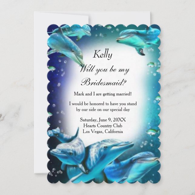 Beach Theme Dolphin Wedding Bridesmaid Invitation (Front)