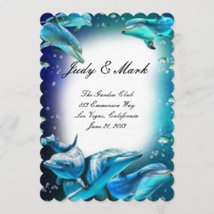 Beach Theme Dolphin Wedding Menu Card