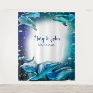 Beach Theme Dolphin Wedding Photo Backdrop Tapestry