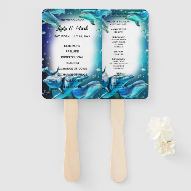 Beach Theme Dolphin Wedding Program Fans (Front and Back)