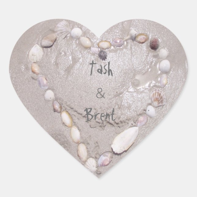 Beach theme heart sticker (Front)