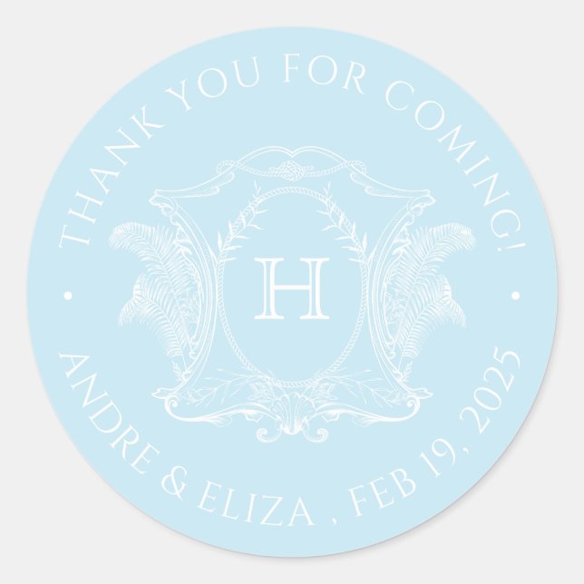 Beach Theme Light Blue Monogram Wedding sticker (Front)