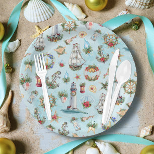 Beach Theme Nautical Christmas Coastal Paper Plate