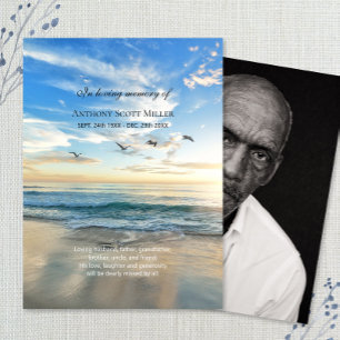 Beach theme photo memorial card