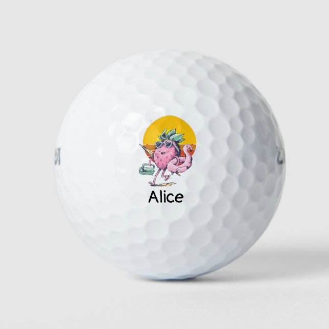 Beach Theme Pineapple on Sun set with Name Golf Balls (Front)