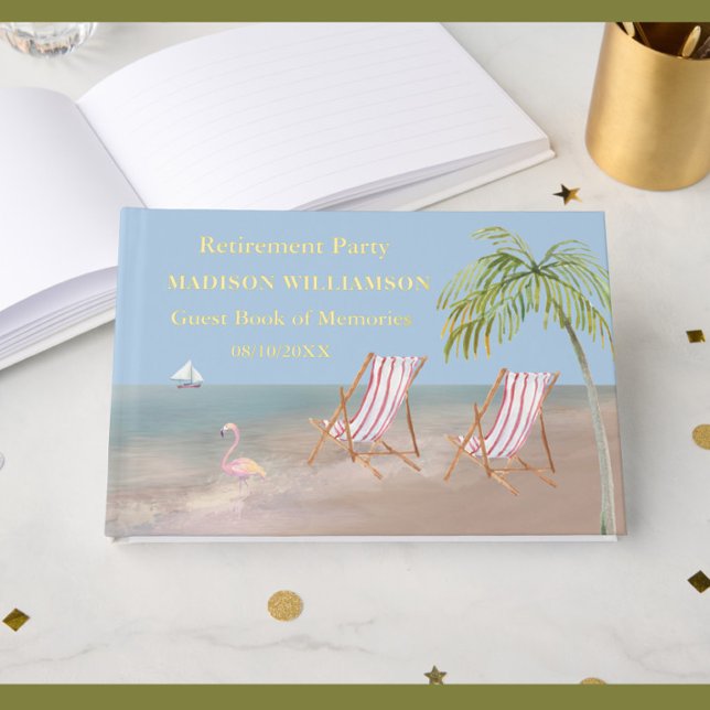 Beach Theme Retirement Party Real Gold Foil  Guest Book (Creator Uploaded)