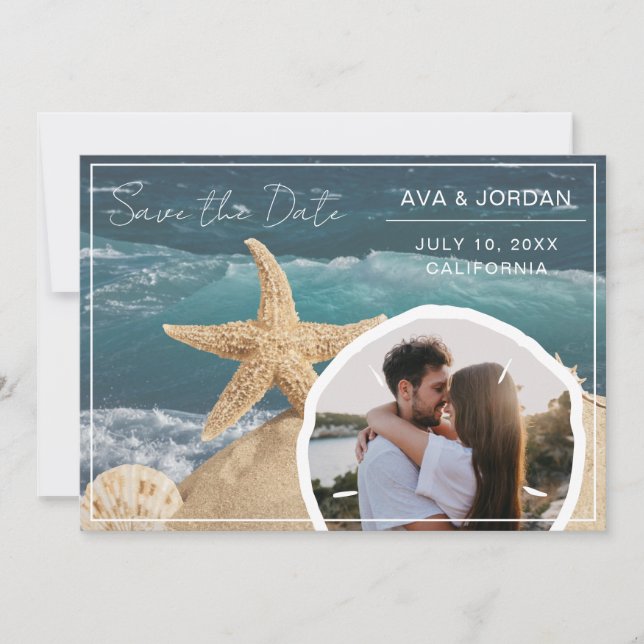 Beach Theme Save the Date Photo Wedding Invitation (Front)