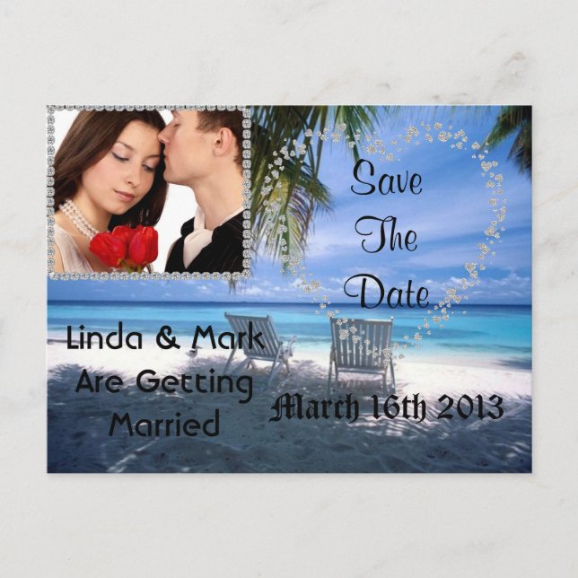 Beach Theme Save The Date Picture Postcard  BLING (Front)