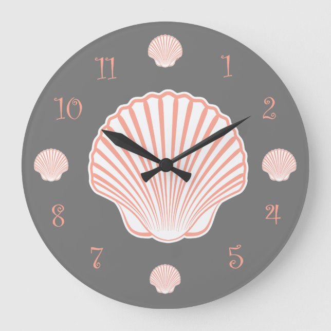 Beach Theme Scallop Shell Large Clock (Front)