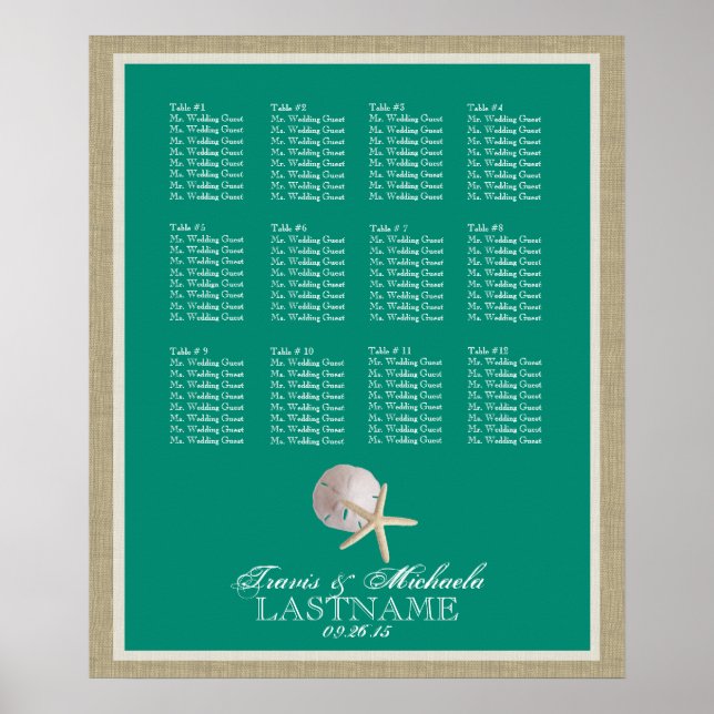 Beach Theme Seat Chart with Changeable Colour (Front)