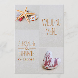 Beach Theme Starfish and Heart Wedding Menu Card