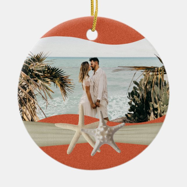 Beach Theme Starfish Photo Ceramic Tree Decoration (Front)