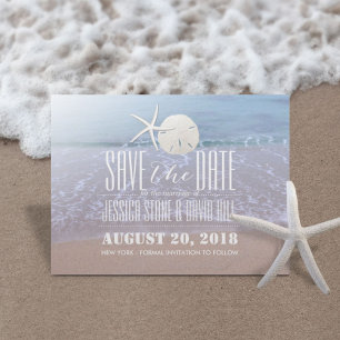 Beach Theme Starfish & Sand Dollar Save the Date Announcement Postcard
