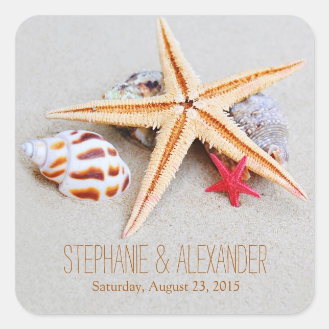 Beach Theme Starfish Seashell Wedding Stickers (Front)