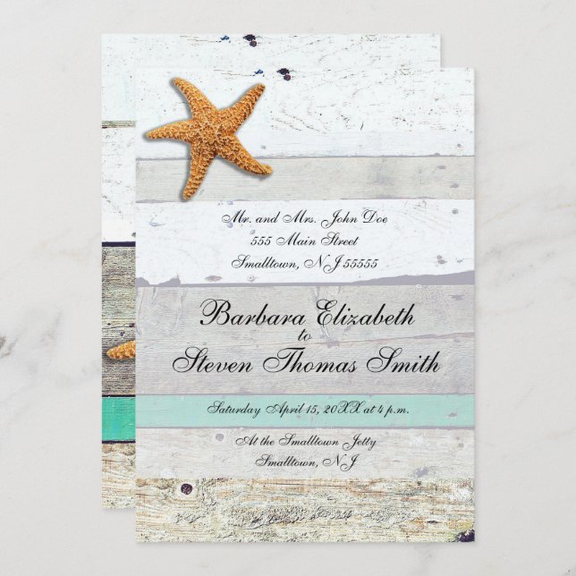 Beach Theme Starfish Wedding Rustic Invitation (Front/Back)