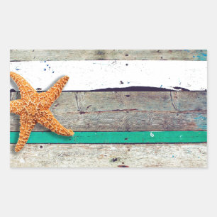 Beach Theme Starfish Wedding Rustic Rectangular Sticker