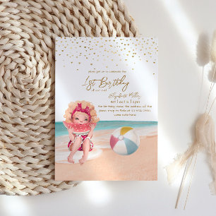 Beach Theme Summer Party Baby Girl 1st Birthday Invitation