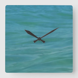 Beach Theme Tropical Blue Green Aquamarine Waves Square Wall Clock