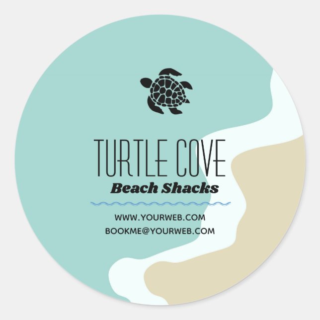 Beach Theme Turtle Logo Round Label (Front)