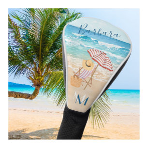 Beach Theme Watercolor Monogram Name Golf Head Cover