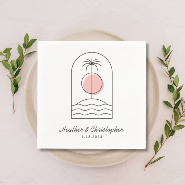 Beach Theme Wedding Napkins Custom Colour Napkins (Beach Theme Wedding Napkins Custom Color Napkins Custom Name with Palm Tree)