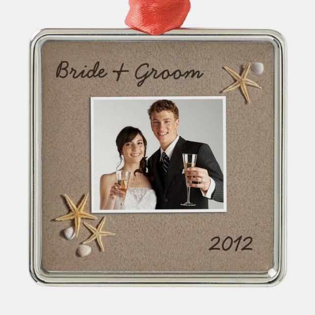 Beach Theme Wedding Photo Ornament (Front)
