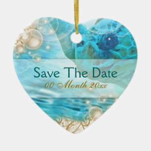 Beach theme wedding "save the date" turtle ceramic ornament