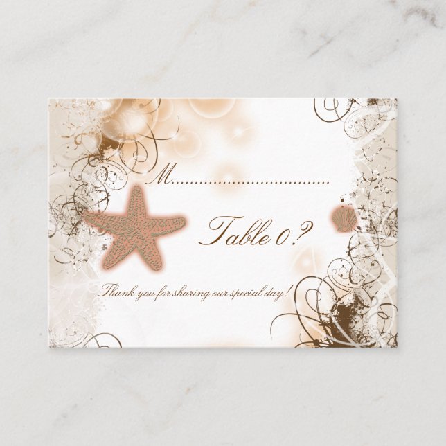 Beach theme wedding ~ table number card (Front)