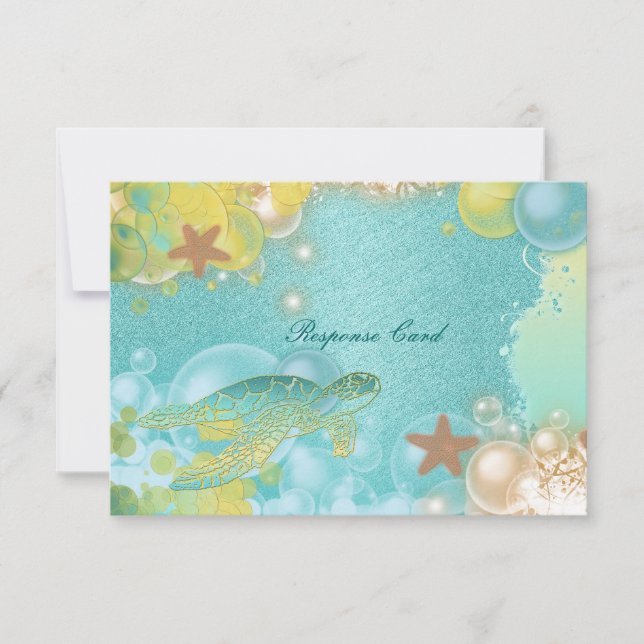 Beach theme wedding turtles starfish RSVP card (Front)