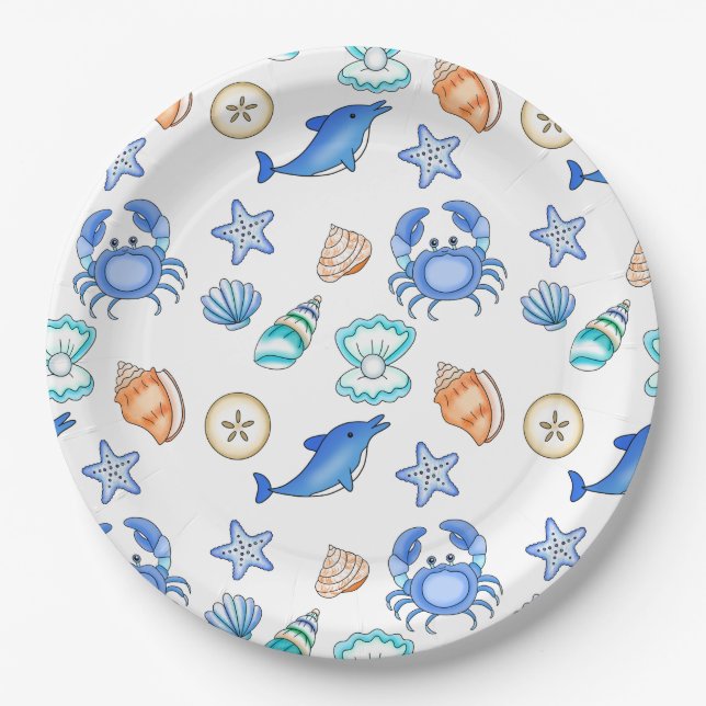 Beach Themed Baby Shower or Birthday Party Paper Plate (Front)