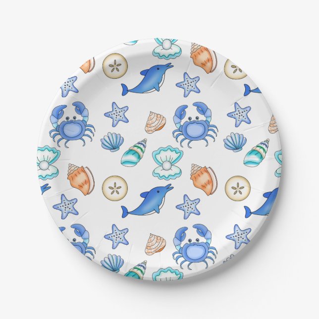 Beach Themed Baby Shower or Birthday Party Paper Plate (Front)