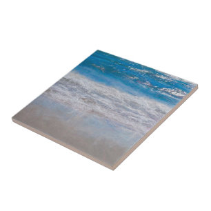 Beach Themed Blue White Ocean Waves Nautical Ceramic Tile